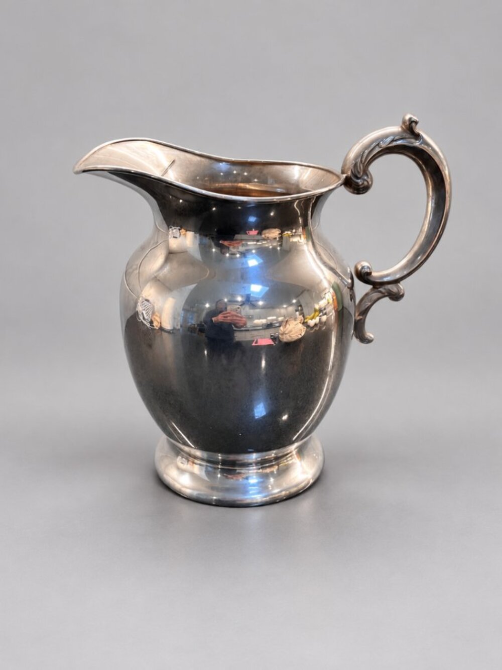 Vintage E.P. Copper 70 Silver Plated Water Pitcher Ornate Handle 7.5"